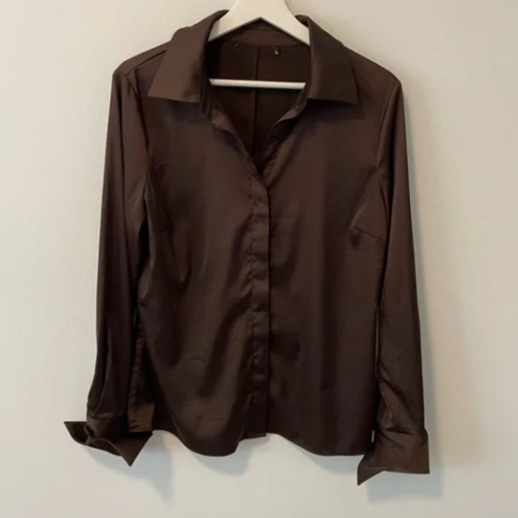 Boston Proper Brown Satin Dress Shirt - Picture 1 of 4